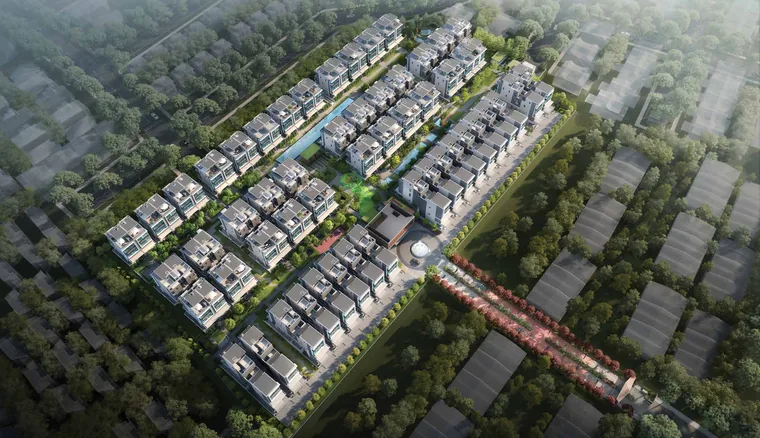 Belgravia Ace estate layout showing house rows, landscaped courtyards and the central lap pool
