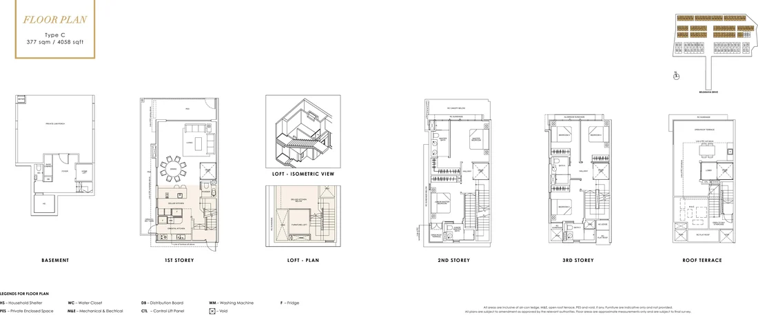 Type C - Semi-Detached, 377 sqm / 4,058 sqft floor plan at Belgravia Ace showing every level