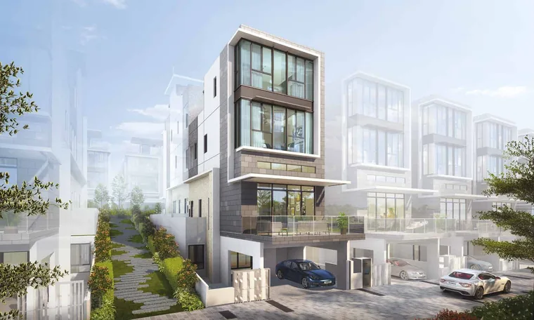 Type A semi-detached house elevation at Belgravia Ace with the front car porch